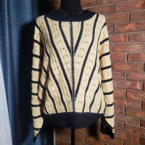 Listicle Asymmetrical Striped Dolman Sleeves Blue/Cream Women's Sweater - Size L